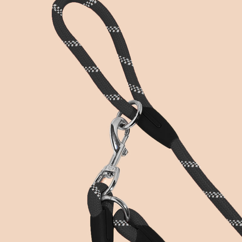 220cm Double Ended Polyester Pet Leash for Walking Training Black
