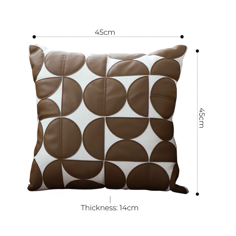 Brown Faux Leather Square Throw Pillow 45cm Half Moon Patchwork