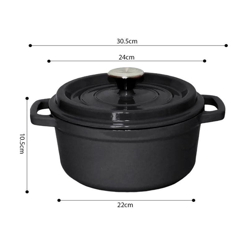 2X Cast Iron 24cm Casserole Stewpot With Lid Black Dishwasher Safe Induction