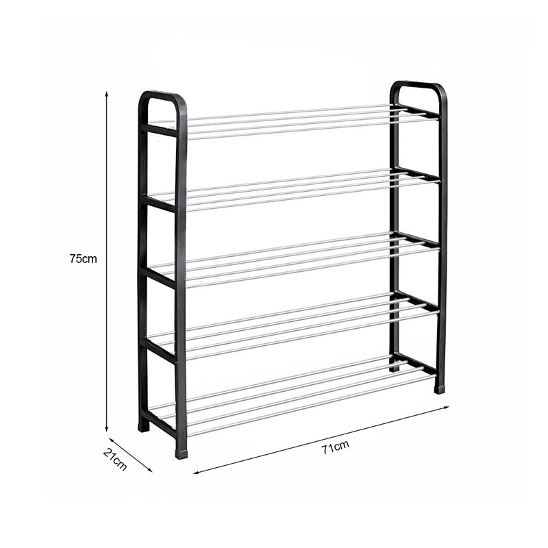 2X Space Saving Shoes Organizer Rack 71x21cm 5 Layer Compact Storage Solution