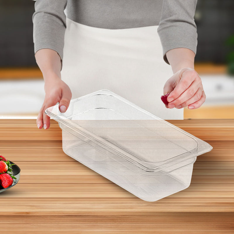 100mm Polycarbonate 1/3 Gastronorm Pan Transparent 32.5x17.5x10cm Bundle of 6