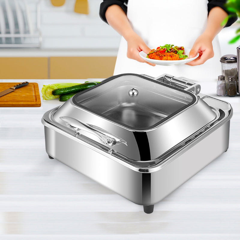2X Stainless Steel Square Chafing Dish 6L Silver Top Lid Buffet Warmer