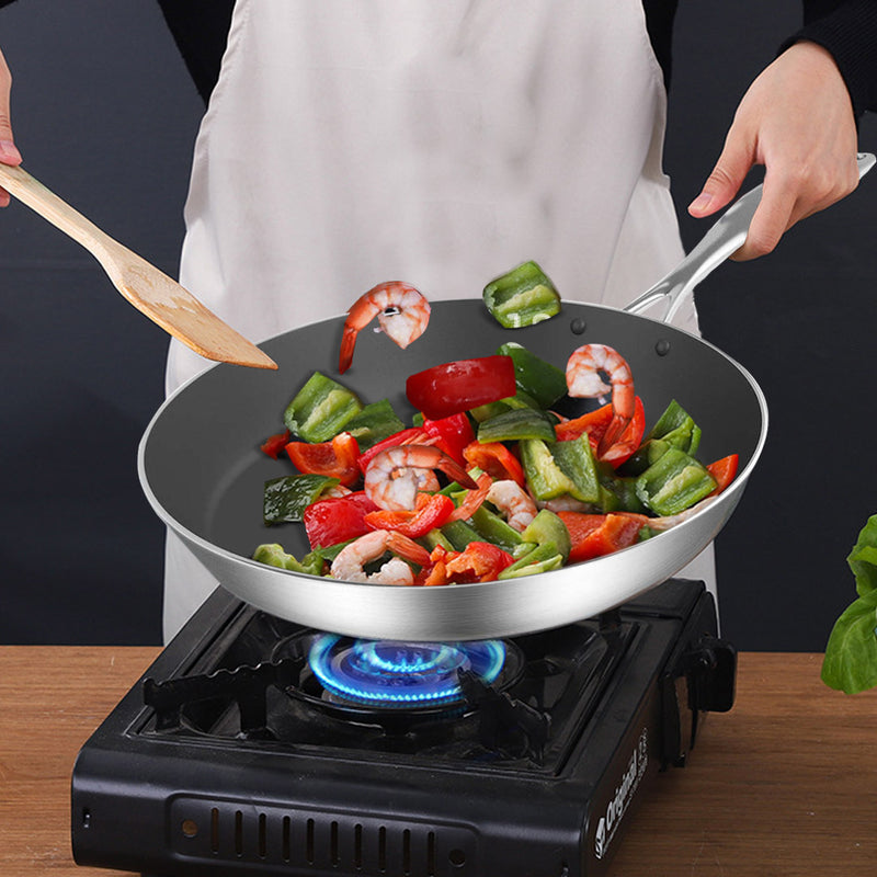 Stainless Steel Fry Pan 32cm Induction Compatible Non Stick Easy Clean Silver