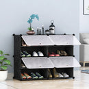 4 Tier 2 Column Shoe Rack Organizer Black Stackable Storage with Cover