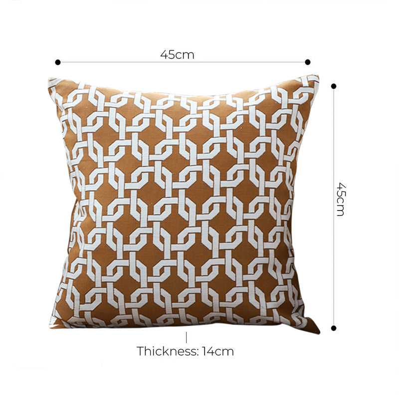 2X 45cm Brown Checkered Chain Jacquard Polyester Square Throw Pillow