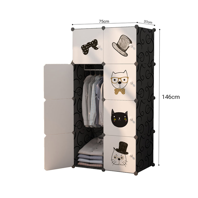 8 Cubes Portable Wardrobe Polypropylene Plastic Modular Closet 75x37x146cm Black