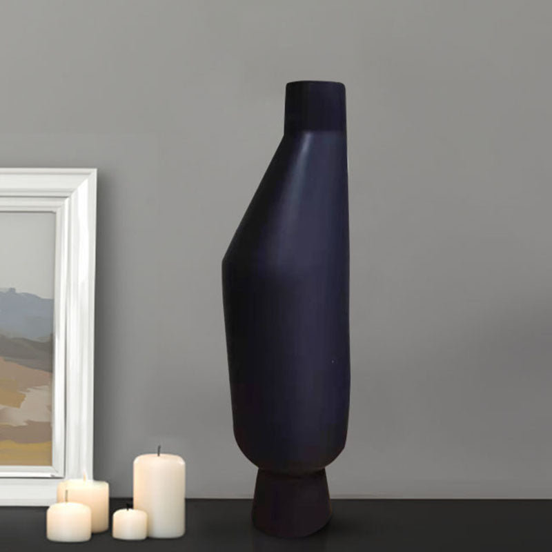 2X Ceramic Vase 14x52cm Modern Minimalist Black Narrow Top Rounded Body