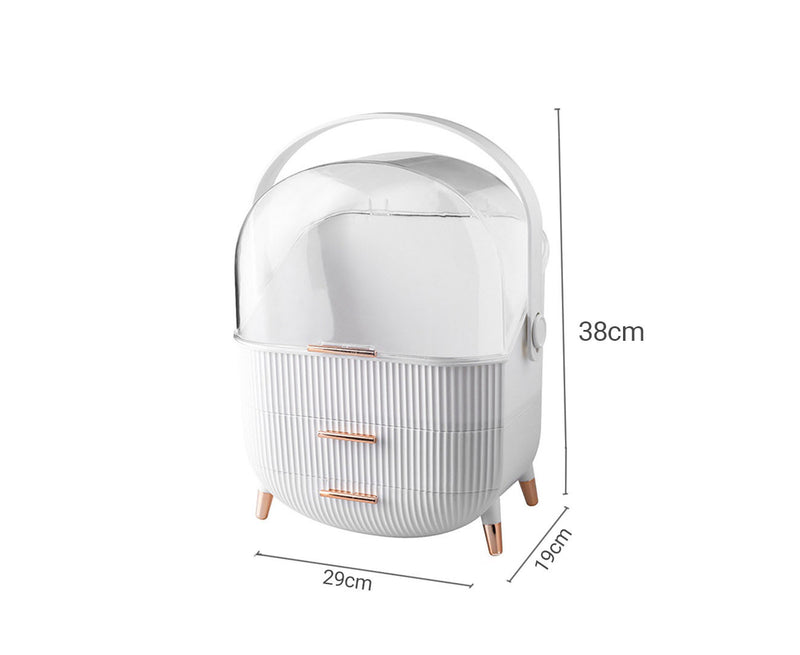 2X 29cm White Plastic Countertop Makeup Organiser Dustproof Lid With Handle