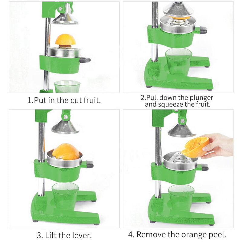 Commercial Cast Iron Hand Press Citrus Juicer 304 Stainless Steel Cone Green