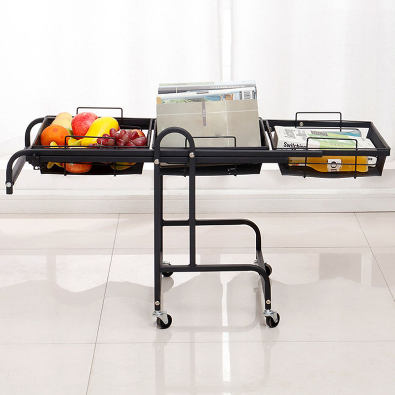 3 Tier Carbon Steel Kitchen Cart Mesh Shelves Black Locking Wheels Adjustable