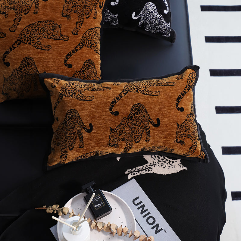 2X Dark Brown Leopard Polyester Lumbar Throw Pillow 30X50Cm Retro