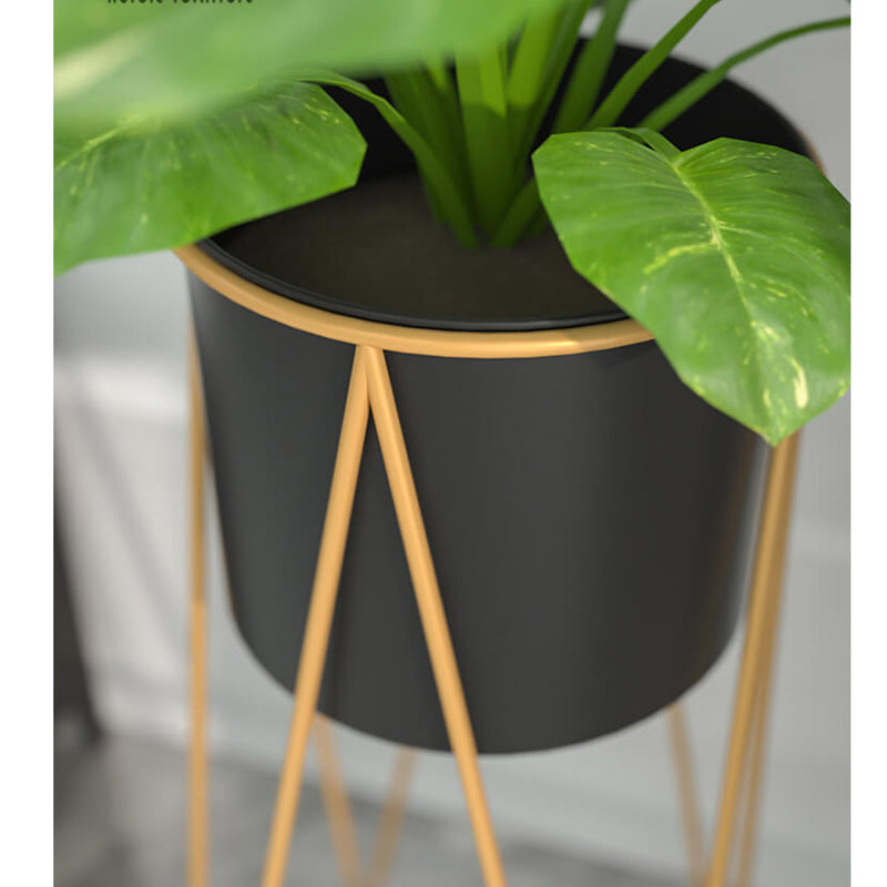 70cm Gold Metal Plant Stand With Black Enamel Pot Corner Indoor Display Rack