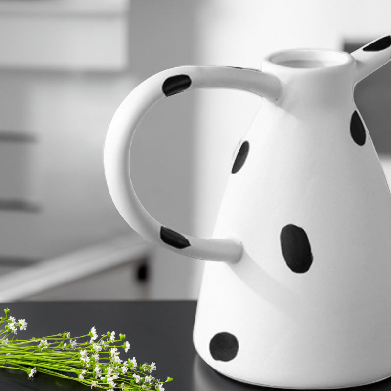 Ornament Vase Ceramic 23.5x11x15cm Polka Dot Handcrafted White