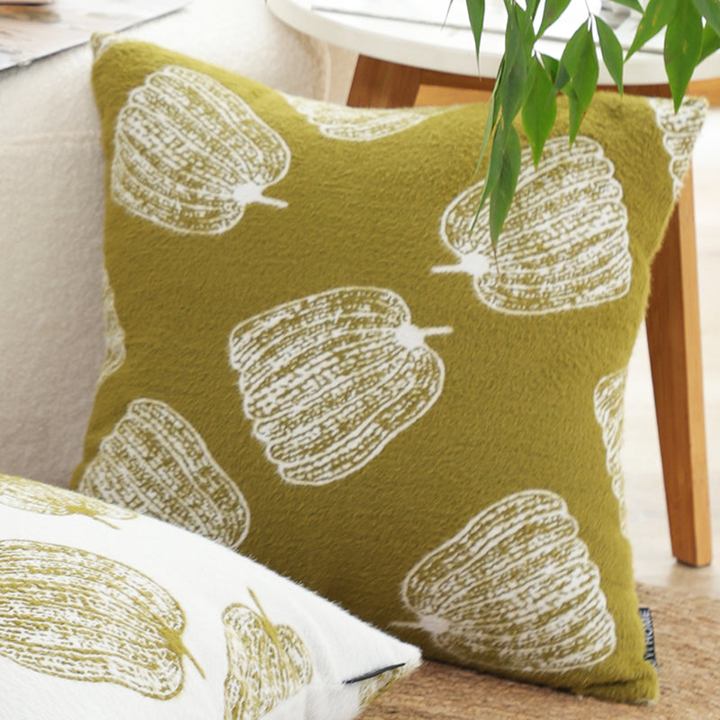 Throw Pillow Pumpkin Print Autumn Harvest 50x50x18cm Polyester Cotton Green