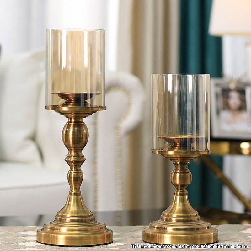 42cm Gold Pillar Candle Holder Stand Iron Glass Home Decor Table Centerpiece