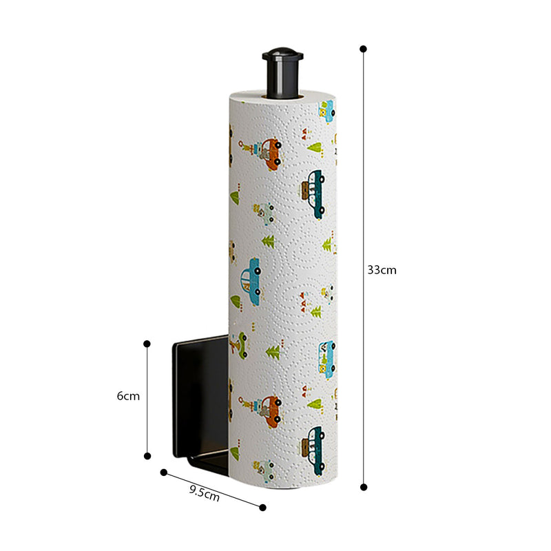 2X Black Aluminum Wall Mounted Kitchen Roll Holder Organizer Space Saver