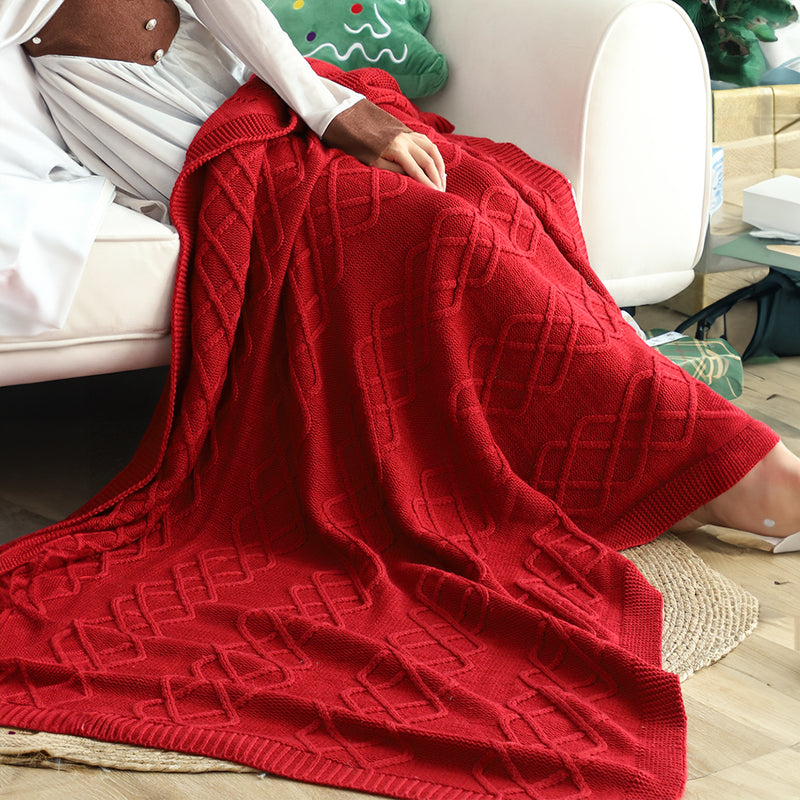 Throw Blanket Polyester 130x170cm Chunky Yarn Woven Cozy Red Christmas