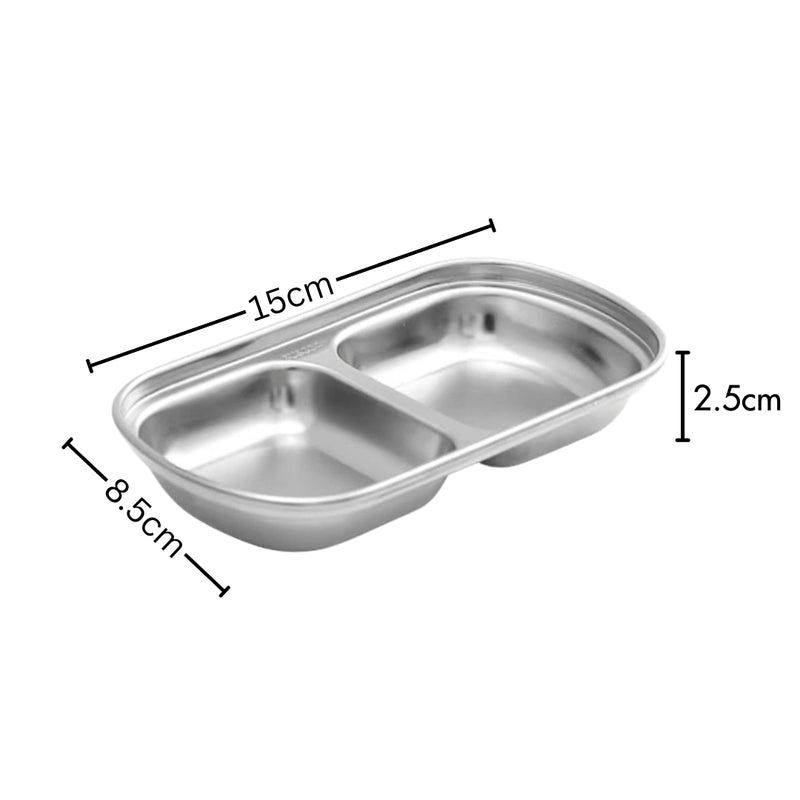 15cm Stainless Steel Divided Sauce Dish Two Compartments Silver Set Of 4