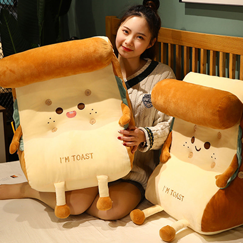Cute Face Toast Bread Wedge Cushion Plush Cotton 60x50x30cm Beige Khaki