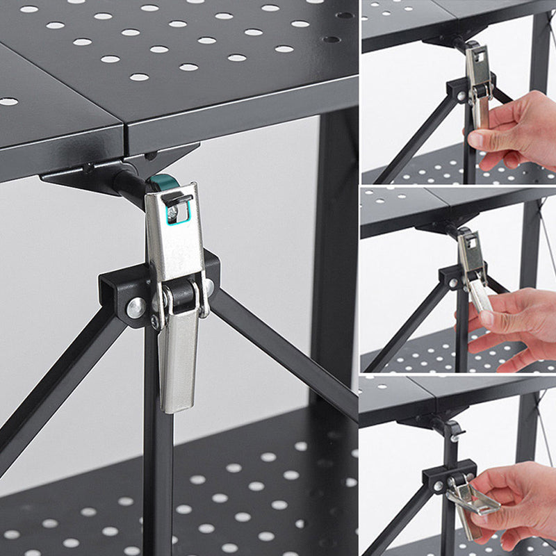 2X 4 Tier Carbon Steel Foldable Kitchen Cart Black Lockable Wheels