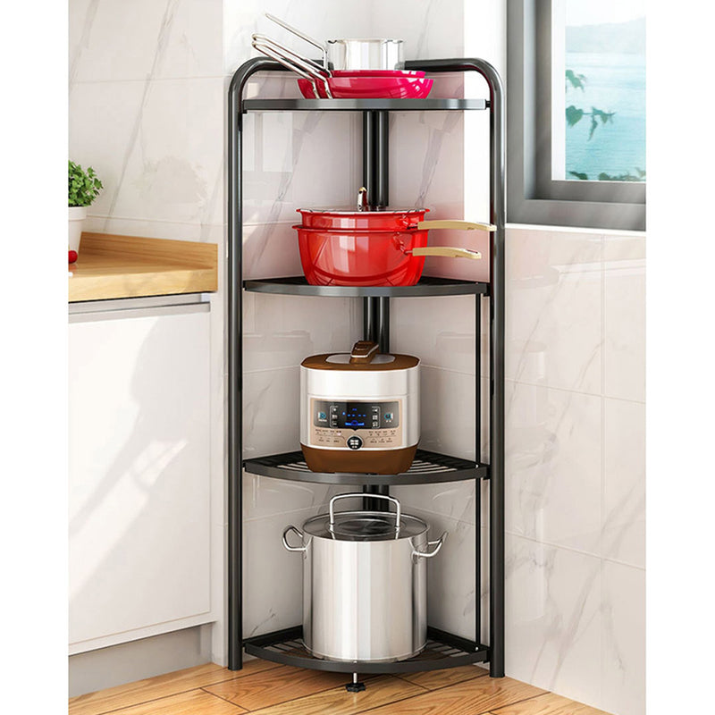 2X 4 Tier Carbon Steel Corner Shelf 51cm X 35cm X 120cm 10kg Capacity Black