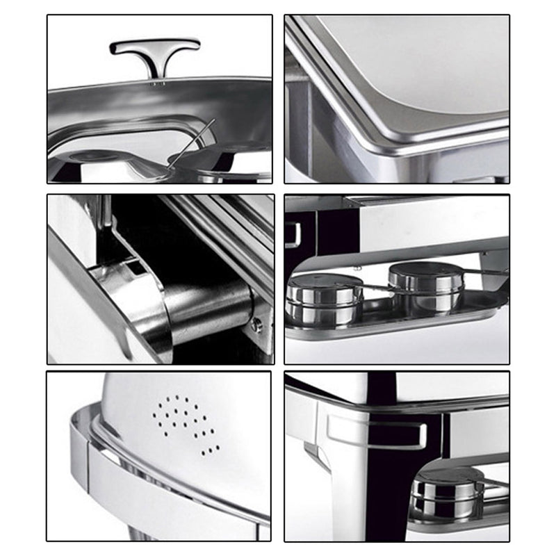 6.5L Stainless Steel Double Soup Tureen Chafing Dish Roll Top Buffet Warmer