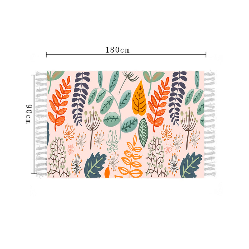 90x180cm Cotton Polyester Area Rug Multicolor Striped Pattern with Tassels