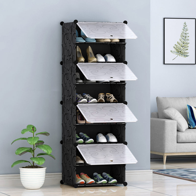 8 Tier Shoe Rack Organizer Plastic Panels Stackable 45x32x125cm Black Cover