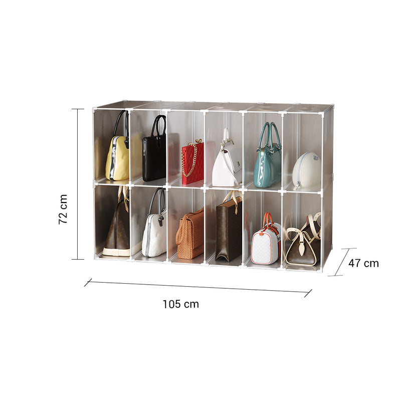 2X 12 Cube Foldable Bag Organizer Plastic Panels 105x47x72cm Transparent