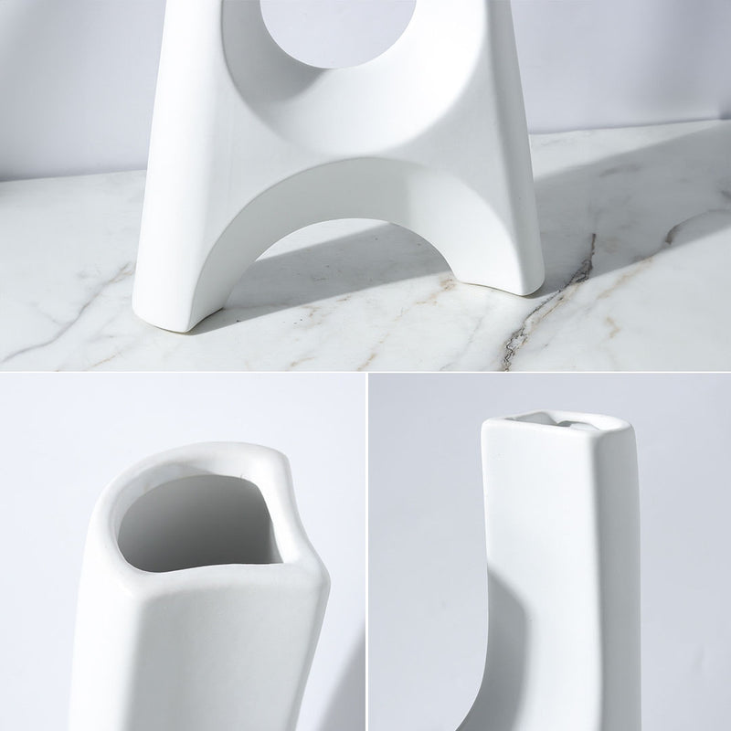 2X Ceramic Plant Pot Stand Bottle Holder 31x32cm White Modern Minimalist