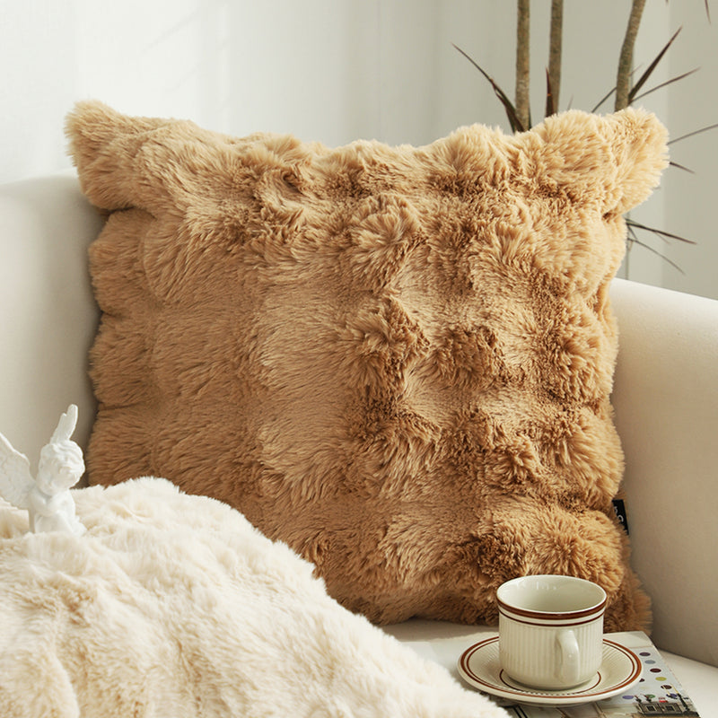 Polyester Throw Pillow 50cm Square 14cm Thick Rabbit Design Coffee