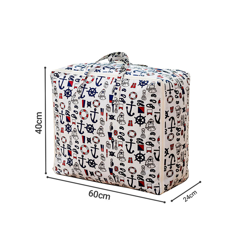 Large Foldable Travel Storage Bag Double Zipper Nautical Icons 60cmx24cmx40cm