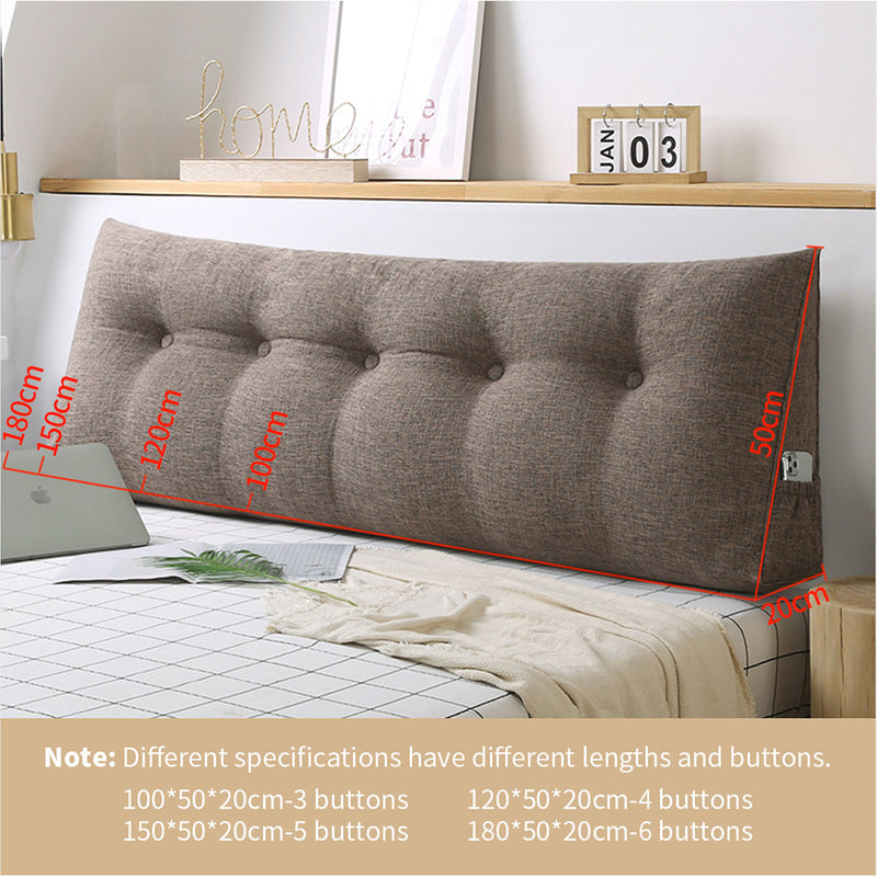 150cm Coffee Wedge Headboard Pillow Button Tufted Side Pocket Polyester