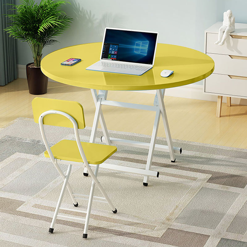 Round Yellow Dining Table Mdf Top 60cm Folding Lightweight Aluminum Legs