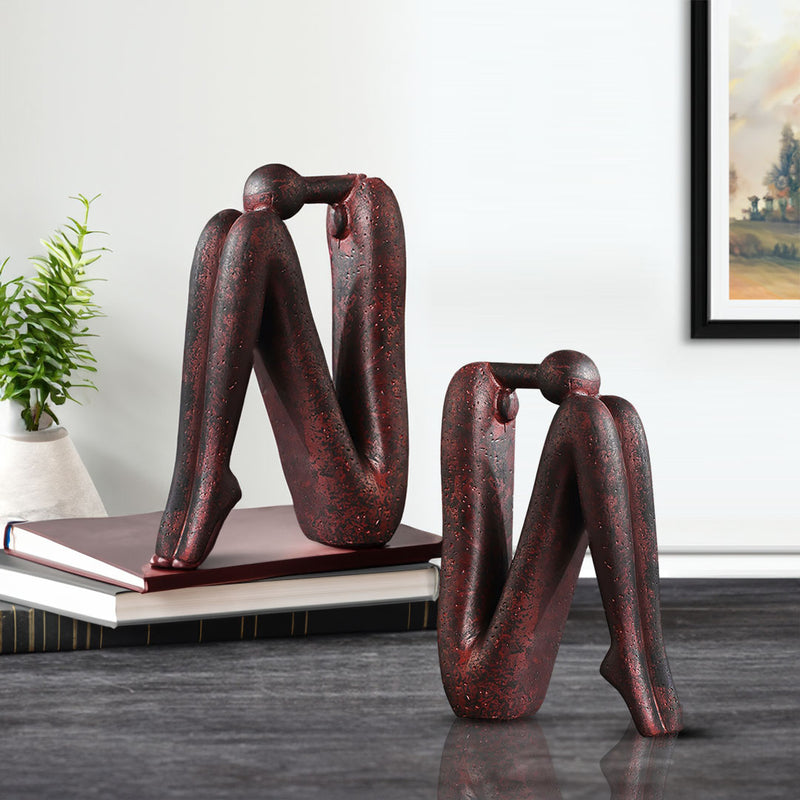 2X Minimalist Resin Stickman Sculpture 13x6x20cm Ornament Bookend Brown