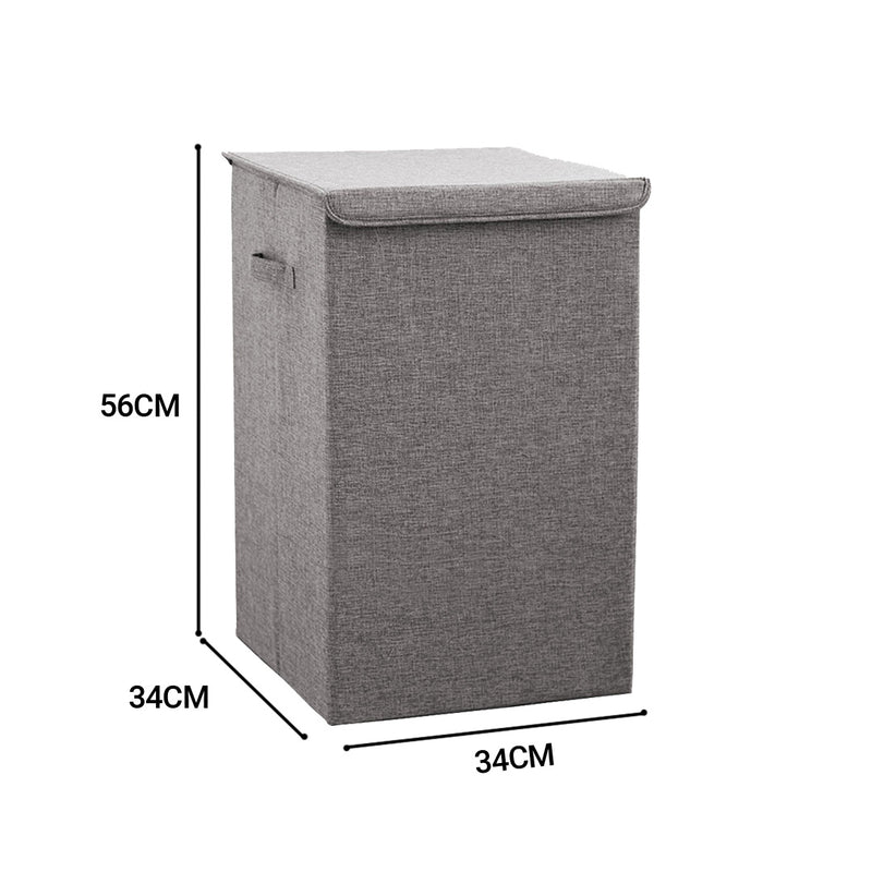 2X Collapsible Laundry Hamper Medium 34x34x56cm Canvas Storage Box Grey