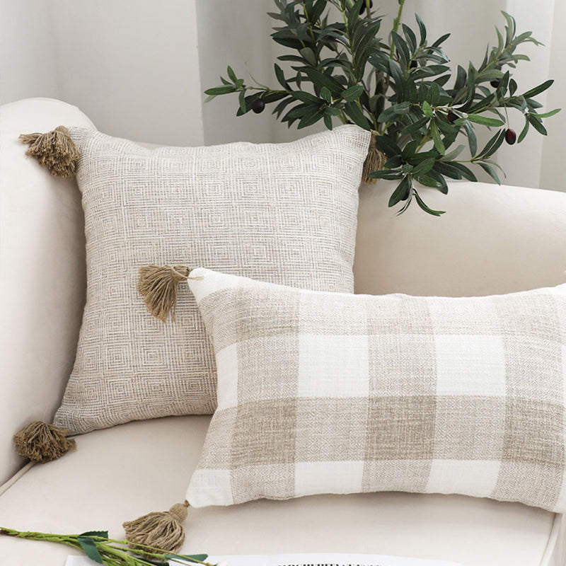 2X Velvet Sofa Cushion 45x45cm Plush 15cm Thick Beige Polyester Cotton Blend