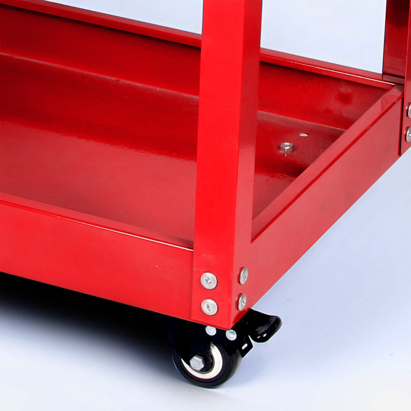 2 Tier Tool Cart Cold-rolled Steel Portable Utility Trolley Red 25kg Capacity