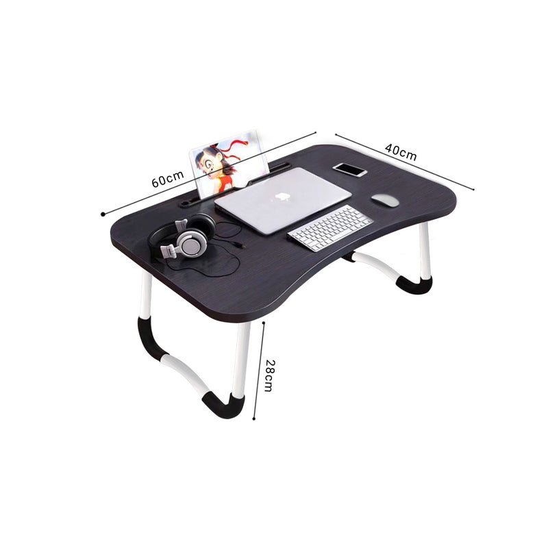 2X Black Foldable Bed Table Adjustable Laptop Stand Smooth MDF Portable Desk
