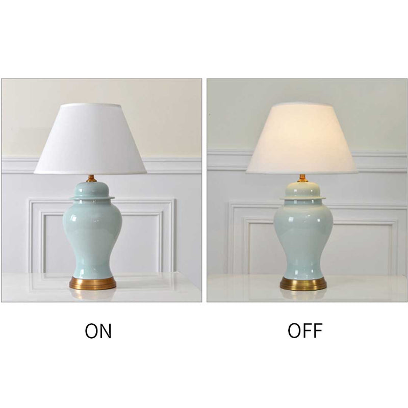 4X Oval Ceramic Table Lamp Gold Metal Base Yellow Drum Shade 17x38x60cm