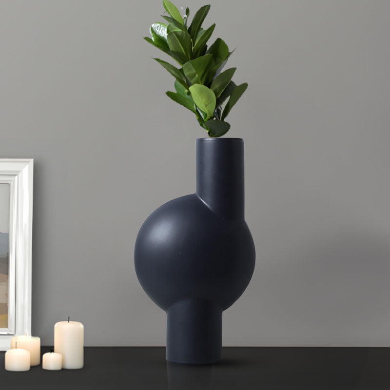 2X Ceramic Abstract Vase 17x32cm Narrow Neck Black Modern Decorative