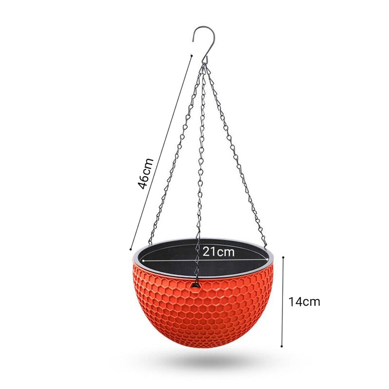 Red Medium Resin Hanging Flower Pot Self Watering Basket Planter Outdoor Decor