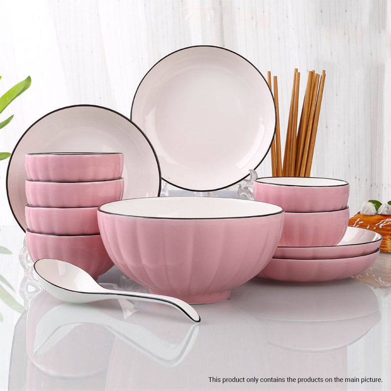 Pink Ceramic Dinnerware Set of 5 Japanese Style 4.5in 7.5in 8in Stackable