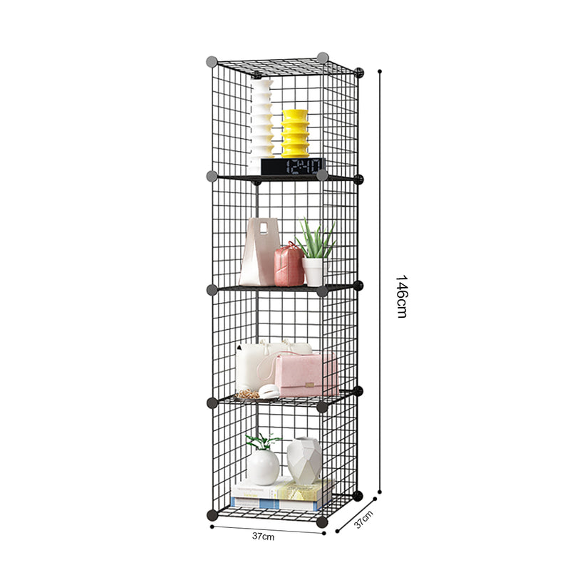 2X Black 4 Tier Portable Foldable DIY Modular Cube Storage Organizer Shelf