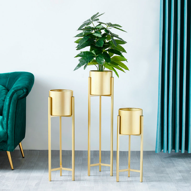 2X 60cm Gold Metal Plant Stand With Enamel Pot Corner Space Saving Indoor