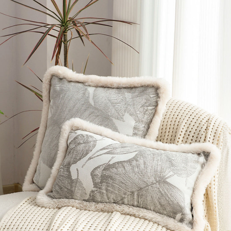 2X 45x45cm Velvet Square Throw Pillow Silver Embroidered Leaf 15cm Thick