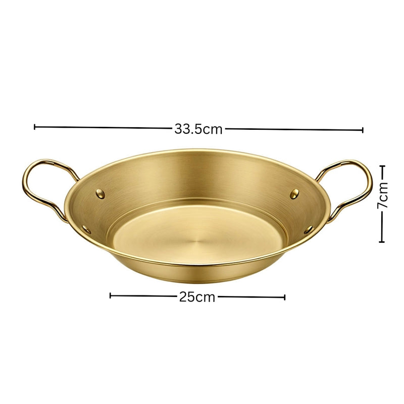 25cm Stainless Steel Dry Pot Gold Finish Includes Lid Even Heat Easy Clean