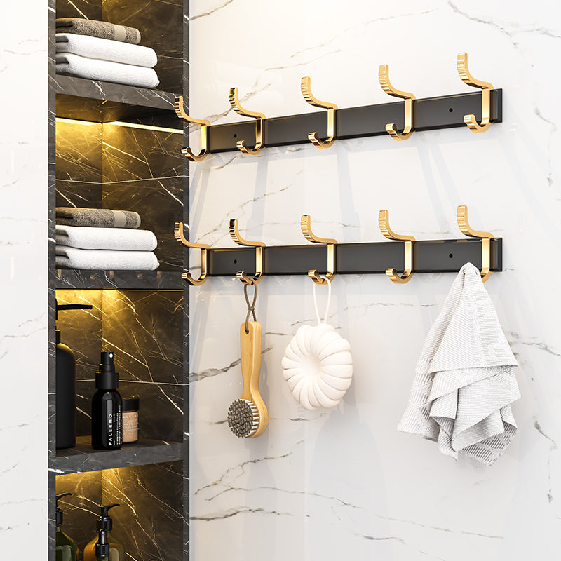 2X 41cm Wall Mounted Aluminum Towel Rack Space Saving Hooks Black Gold
