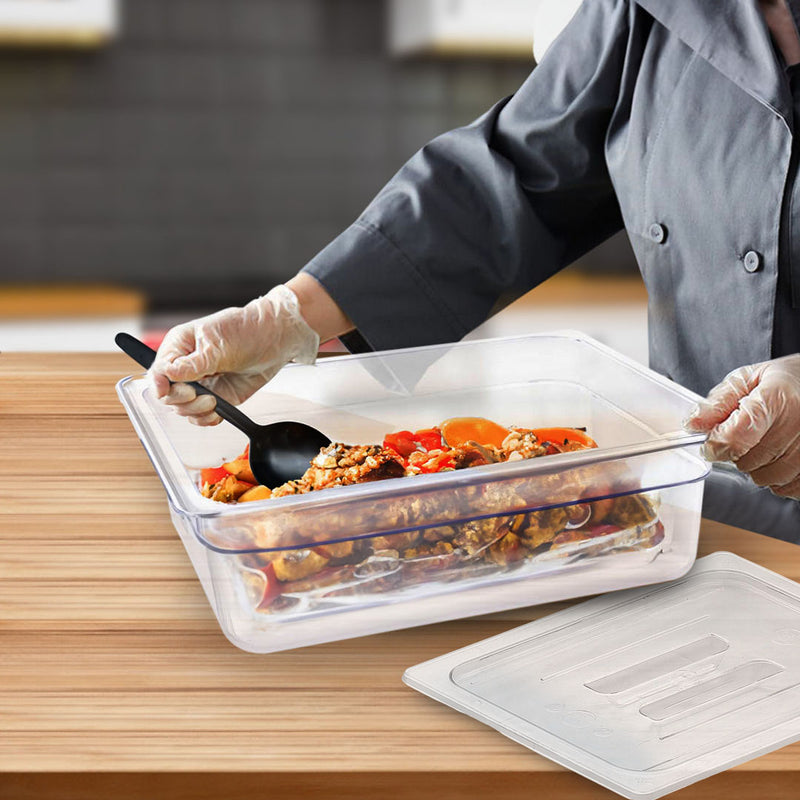 100mm Polycarbonate Gastronorm 1/2 Pan Clear Food Tray Bundle of 6