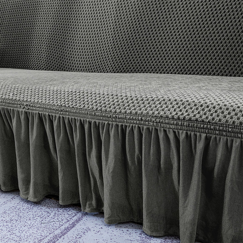 1-Seater Grey Sofa Cover With Ruffled Skirt High Stretch Couch Protector